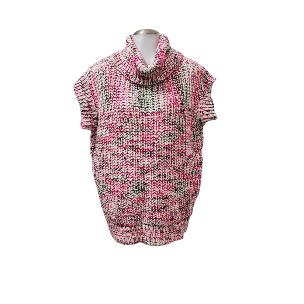 First Love Sweater Vest Womens Large Pink Cable Knit Cowl Neck Sleeveless